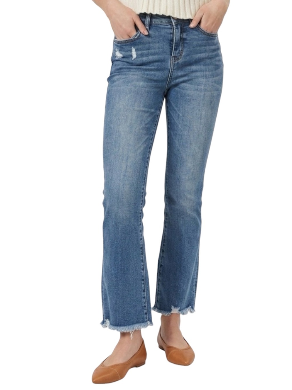 Altar'd State Olivia Cropped Flare High Waisted Raw Hem Flare Jeans Size 30